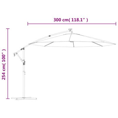 vidaXL Konzolni vrtni suncobran LED s čeličnim stupom 300 cm crni