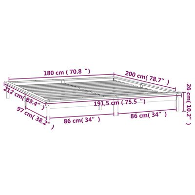 vidaXL LED okvir kreveta sivi 180 x 200 cm veliki bračni masivno drvo