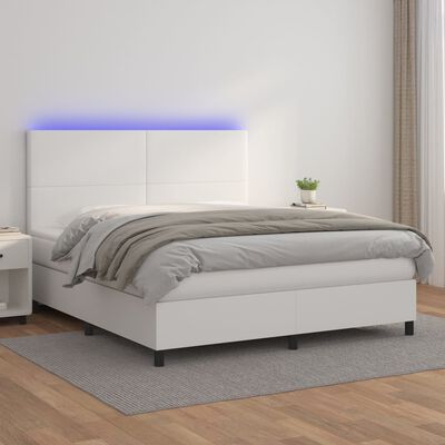 vidaXL Krevet box spring s madracem LED bijeli 160x200 cm umjetna koža