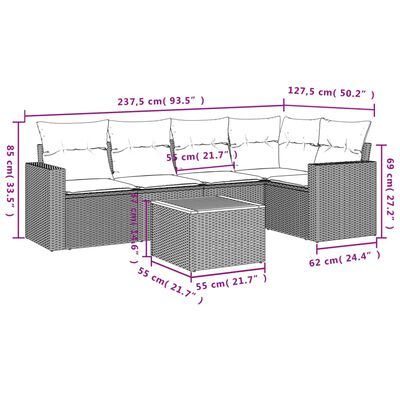 vidaXL 6-dijelni set vrtnih sofa s jastucima crni od poliratana