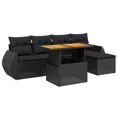 vidaXL 6-dijelni set vrtnih sofa s jastucima crni od poliratana