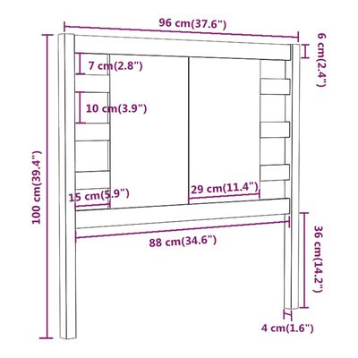 vidaXL Uzglavlje crno 96 x 4 x 100 cm od masivne borovine