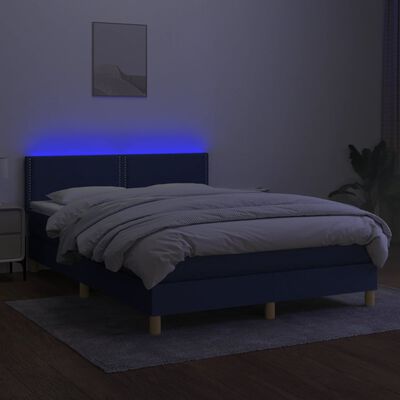 vidaXL Krevet box spring s madracem LED plavi 140x200 cm od tkanine