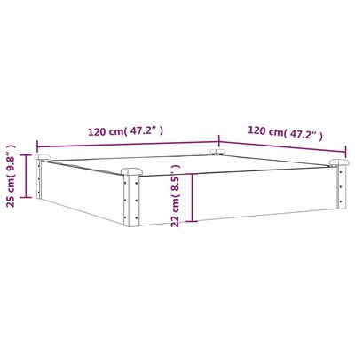 vidaXL Povišena vrtna gredica s oblogom smeđa 120x120x25 cm jelovina