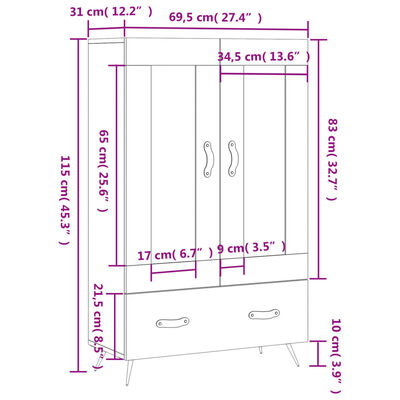 vidaXL Visoka komoda boja hrasta 69,5 x 31 x 115 cm konstruirano drvo