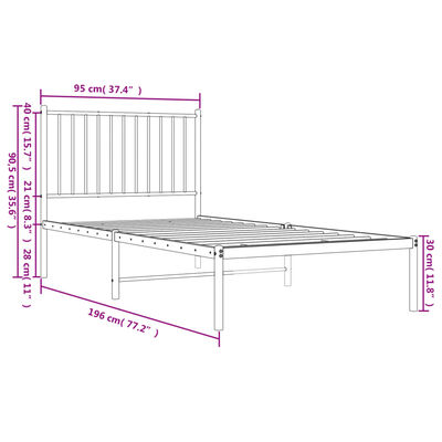 vidaXL Metalni okvir za krevet s uzglavljem bijeli 90 x 190 cm