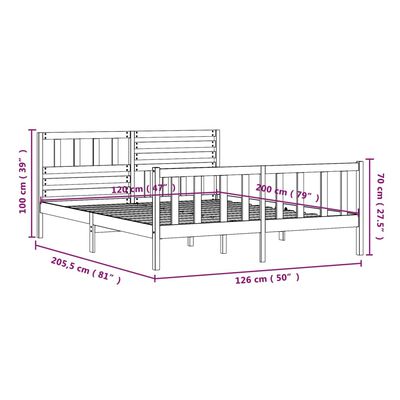 vidaXL Okvir za krevet od masivnog drva crni 120 x 200 cm