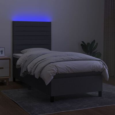 vidaXL Krevet box spring s madracem LED tamnosivi 90x200 cm tkanina