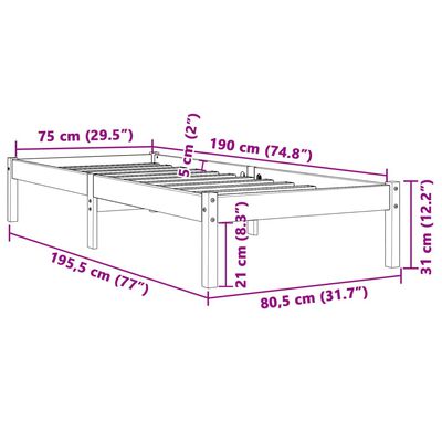 vidaXL Okvir kreveta bez madraca voštano smeđi 75 x 190 cm od borovine