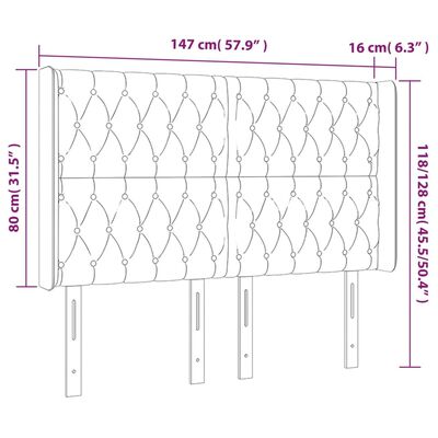 vidaXL LED uzglavlje tamnosmeđe 147x16x118/128 cm od tkanine