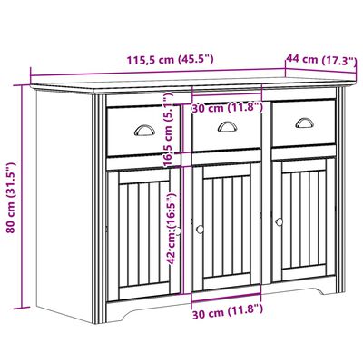 vidaXL Komoda BODO bijelo-smeđa 115,5 x 44 x 80 cm od masivne borovine