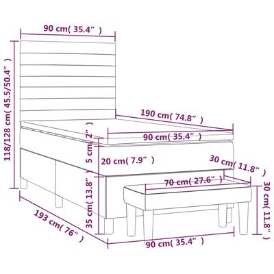 vidaXL Box spring krevet s madracem svjetlosivi 90x190 cm od tkanine