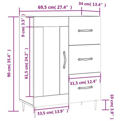 vidaXL Komoda crna 69,5 x 34 x 90 cm od konstruiranog drva