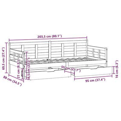 vidaXL Dnevni krevet s ladicama bez madraca 80x200 cm masivno drvo