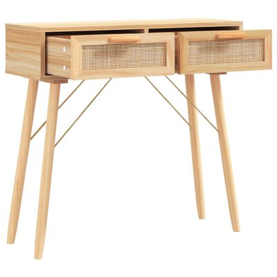 vidaXL Konzolni stol smeđi 80x30x75 cm od borovine i prirodnog ratana