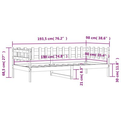 vidaXL Dnevni krevet bez madraca bijeli 90 x 190 cm masivna borovina