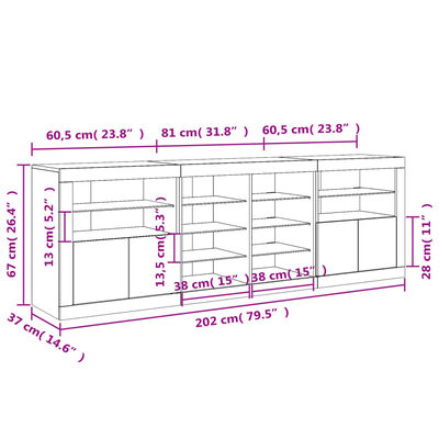 vidaXL Komoda s LED svjetlima bijela 202x37x67 cm