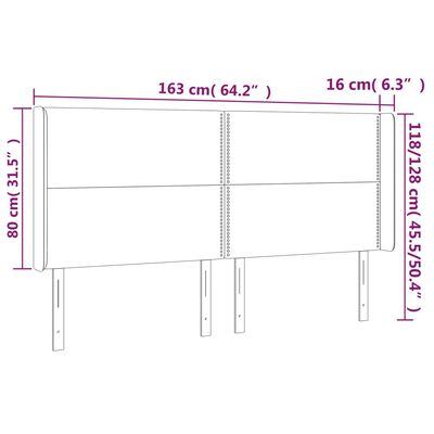 vidaXL Uzglavlje s ušima crno 163x16x118/128 cm baršunasto