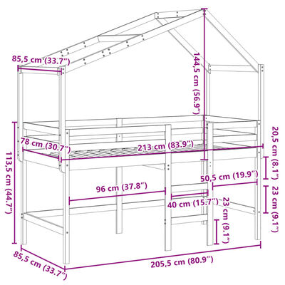 vidaXL Krevet na kat s ljestvama i krovom 80x200 cm od borovine