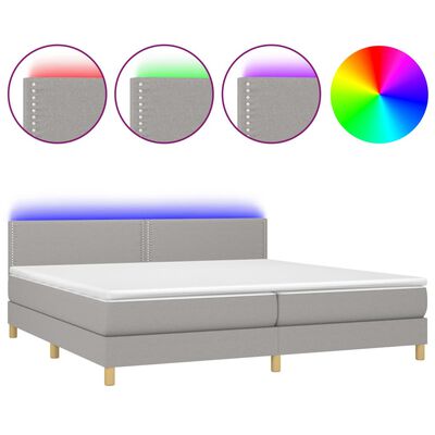 vidaXL Krevet box spring s madracem LED svjetlosivi 200x200 cm tkanina