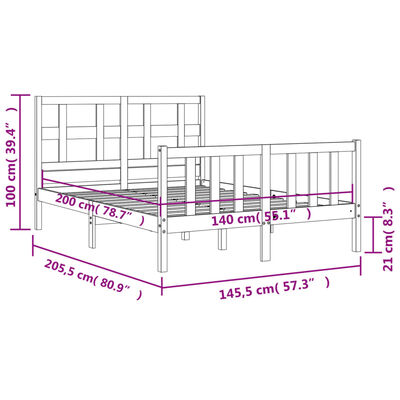 vidaXL Okvir za krevet s uzglavljem crni 140x200cm od masivnog drva