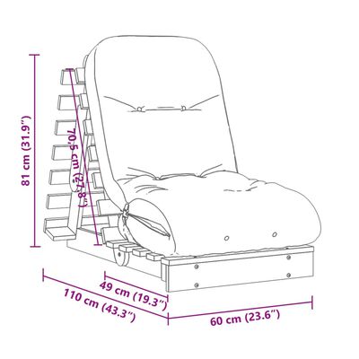 vidaXL Futon na razvlačenje s madracem smeđi 60 x 206 x 11 cm borovina