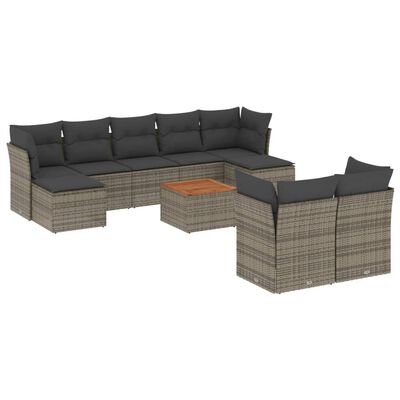 vidaXL 10-dijelni set vrtnih sofa od poliratana s jastucima sivi