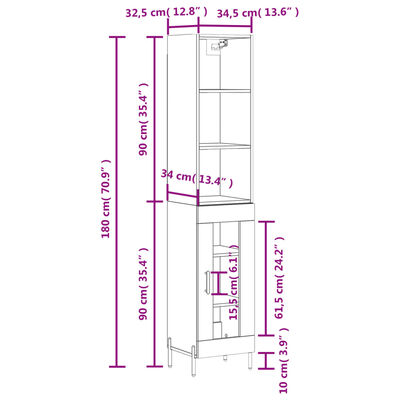 vidaXL Visoka komoda sjajna bijela 34,5x34x180 cm konstruirano drvo