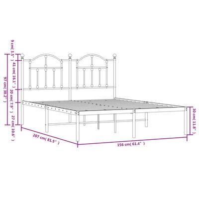 vidaXL Metalni okvir za krevet s uzglavljem bijeli 150x200 cm