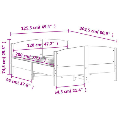 vidaXL Okvir kreveta bez madraca bijeli 120 x 200 cm masivna borovina