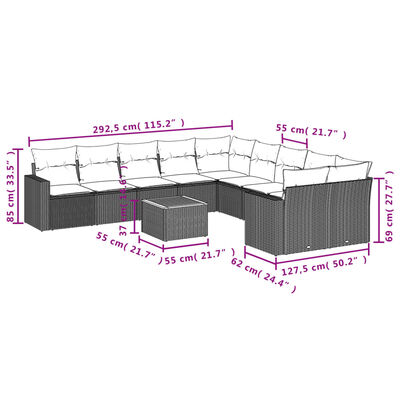 vidaXL 11-dijelni set vrtnih sofa s jastucima bež od poliratana