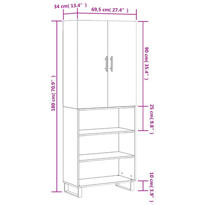 vidaXL Visoka komoda dimljeni hrast 69,5x34x180 cm konstruiranog drva