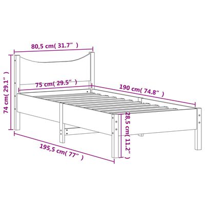 vidaXL Okvir kreveta bez madraca voštano smeđi 75 x 190 cm od borovine