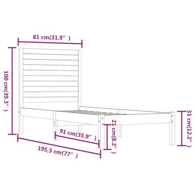 vidaXL Okvir za krevet od masivnog drva boja meda 75x190 cm 2FT6 mali