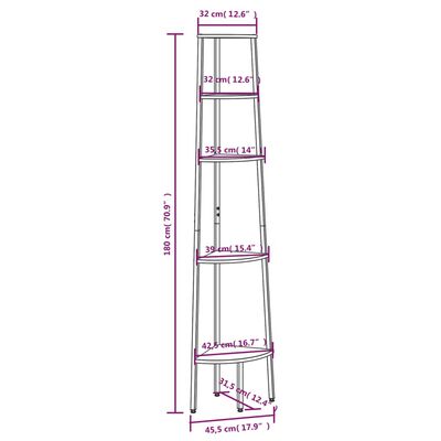 vidaXL Kutna polica s 5 razina crna 45,5 x 31,5 x 180 cm