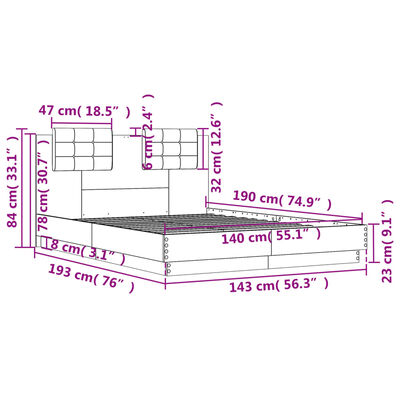 vidaXL Okvir za krevet s uzglavljem boja hrasta 140x190 cm drveni