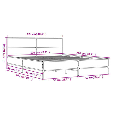 vidaXL Okvir kreveta boja hrasta 120x200 cm konstruirano drvo i metal