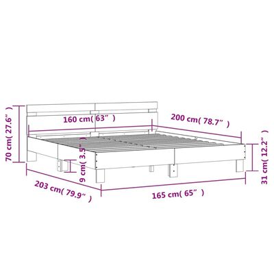 vidaXL Okvir za krevet s uzglavljem i LED boja hrasta sonome 160x200cm