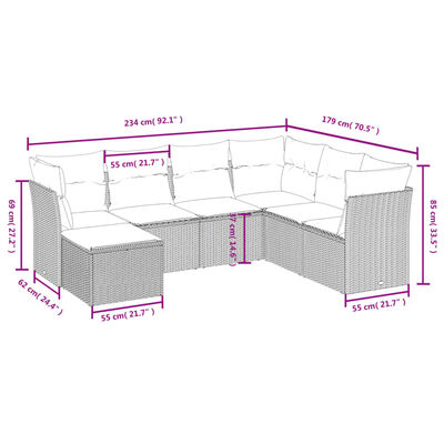 vidaXL 7-dijelni set vrtnih sofa od poliratana s jastucima crni