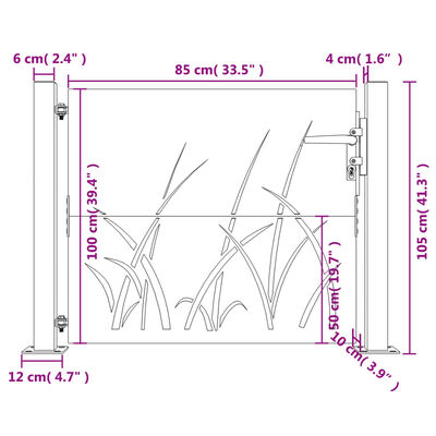 vidaXL Vrtna vrata 105 x 105 cm od čelika COR-TEN s uzorkom trave