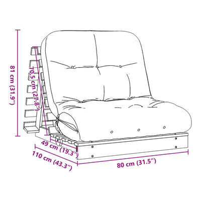 vidaXL Futon na razvlačenje s madracem smeđi 80 x 206 x 11 cm borovina