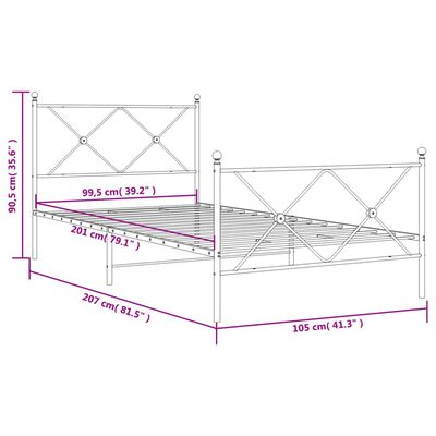 vidaXL Metalni okvir kreveta uzglavlje i podnožje bijeli 100x200 cm