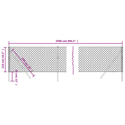 vidaXL Žičana ograda antracit 1,1 x 25 m