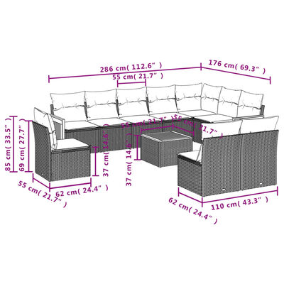 vidaXL 11-dijelni set vrtnih sofa od poliratana s jastucima crni