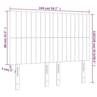 vidaXL LED uzglavlje crno 144x5x118/128 cm baršunasto