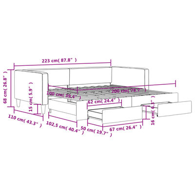vidaXL Dnevni krevet na razvlačenje s ladicama crni 100x200 cm tkanina