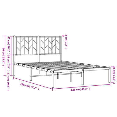 vidaXL Metalni okvir za krevet s uzglavljem crni 120x190 cm