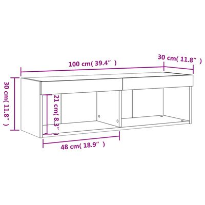 vidaXL TV ormarić s LED svjetlima boja dimljenog hrasta 100x30x30 cm