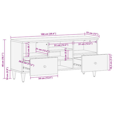 vidaXL TV ormarić 100 x 33 x 46 cm od masivnog drva manga