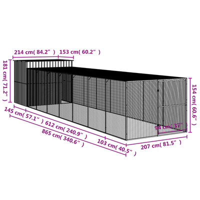 vidaXL Kućica za pse s igralištem svjetlosiva 214x865x181 cm čelična